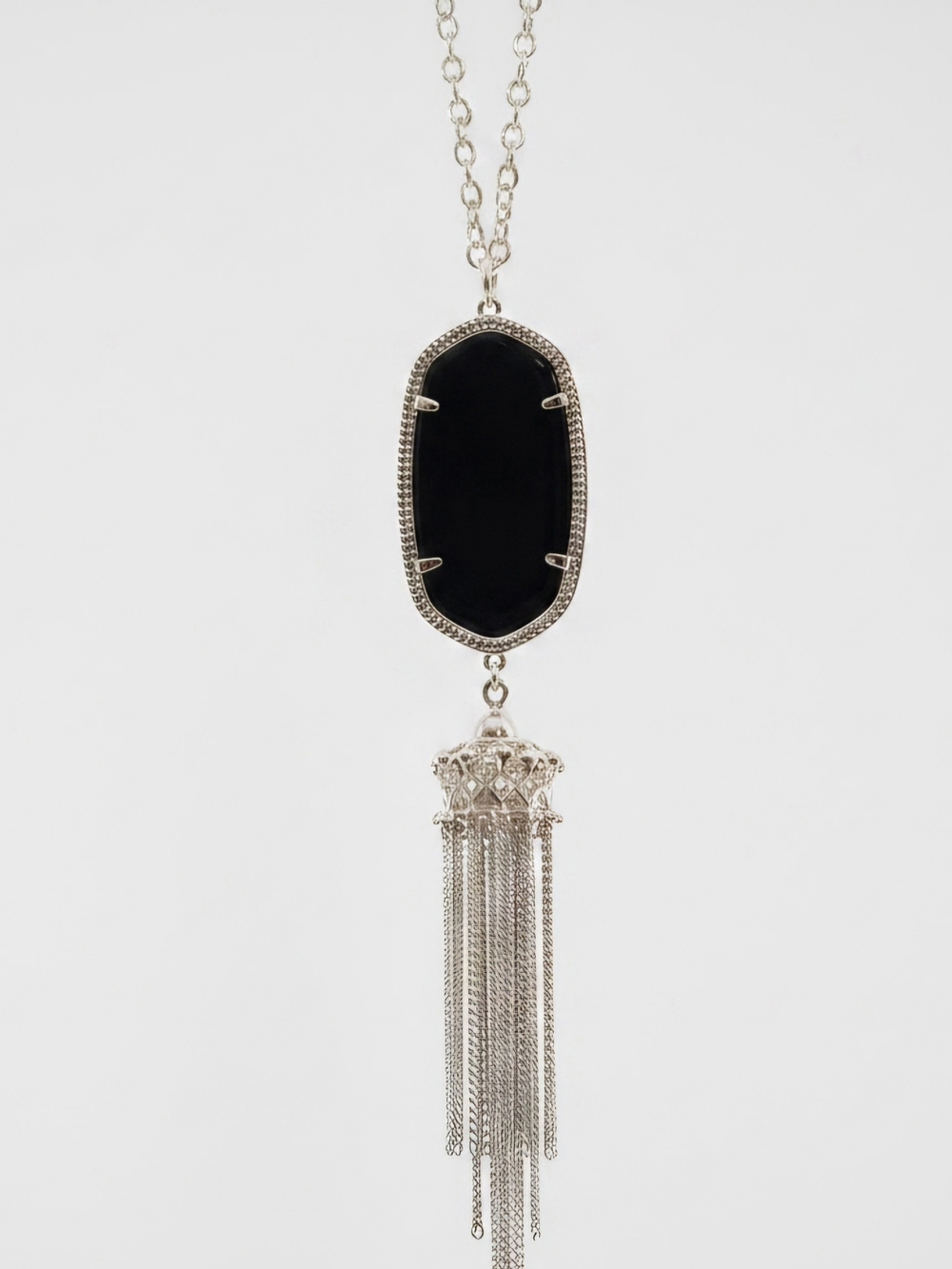 Kendra Scott Rayne Gold Long Tassel Pendant Necklace Black Opaque Stone